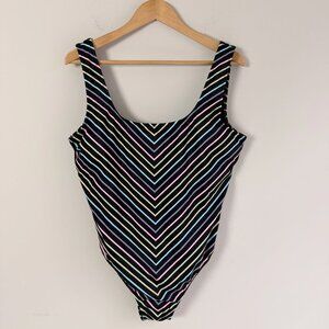 2/$30 Victoria's Secret Striped Black Pastel One Piece Bathing Suit XXL